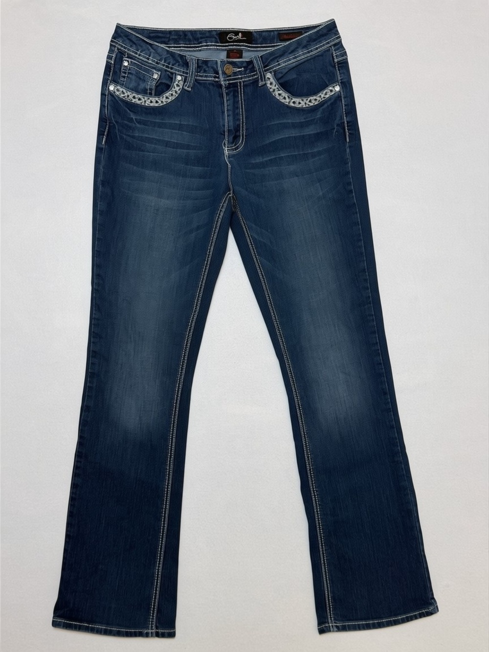 Earl Jeans Womens Size 8 Bootcut Jeans Embellished Cross Flap Pocket Denim Y2K - Picture 2 of 15